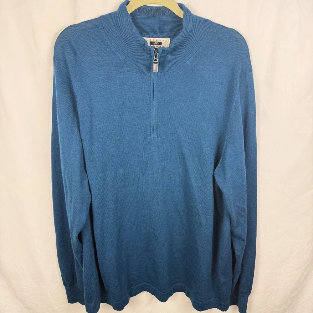 Joseph Abboud Blue Merino Wool Quarter Zip Pullover Sweater XL Business Casual